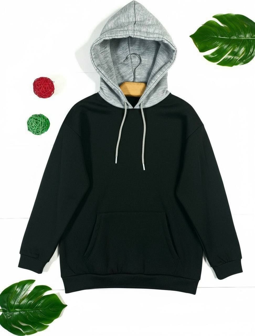 هودی اسپرت دخترانه مشکی با کلاه طوسی