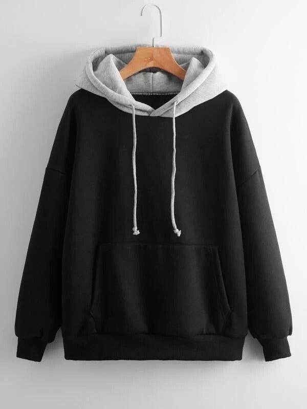 هودی اسپرت دخترانه مشکی با کلاه طوسی