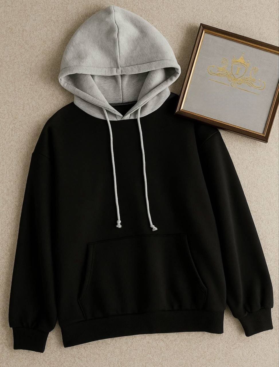 هودی اسپرت دخترانه مشکی با کلاه طوسی