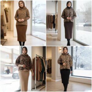 ست بلوز و سارافون بافت زنانه Deniz_Chocolate مدل 3848